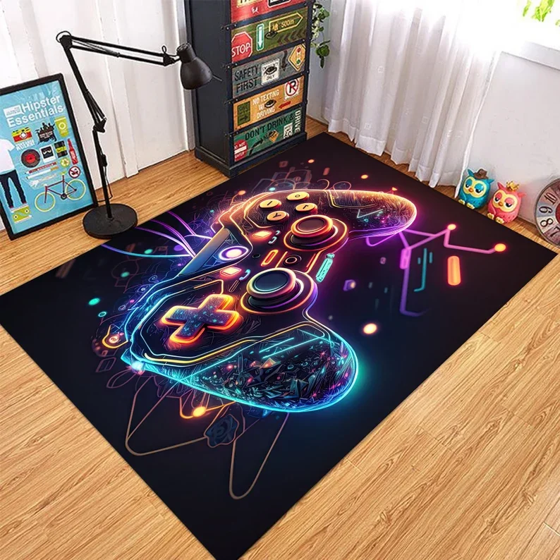 Neon Game Controller Rug Modern Gamer Room Decor Gaming Rooms Gaming Rooms Bedrooms Living Rooms Mats Decorative Carpets