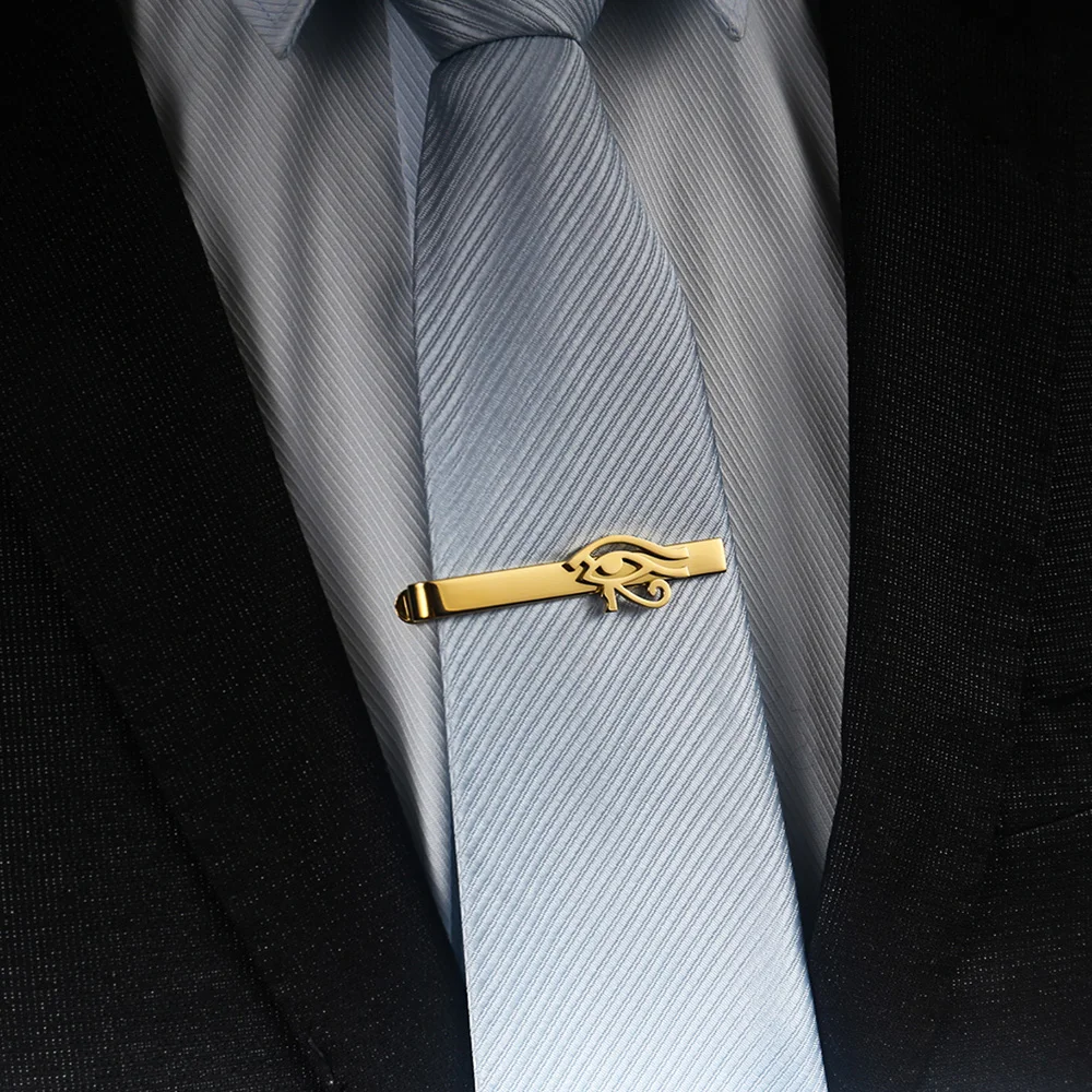 Tangula Stainless Steel Eye Of Horus Tie Clip For Men Suit Accessories Fashion Ancient Egypt Amulet Jewelry Birthday Gifts
