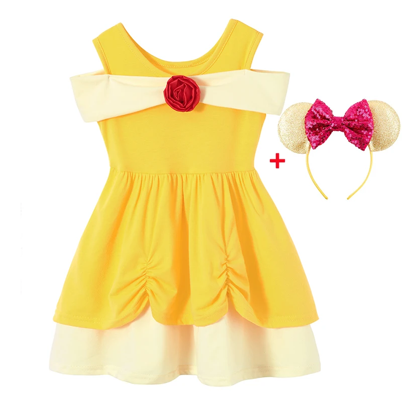 Holiday Dress 2024 Children Dresses Princess Belle Casual Cotton Knee Length Toddler Clothing 2024 Summer New