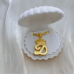 DUOYING Custom Initial Crown Necklace Personalized Double Layer Pendant Gold Letter Chunky Chain Necklace Jewelry For Women Gift