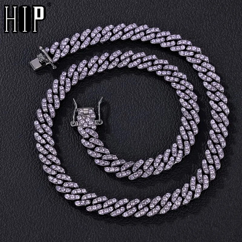 HIP HOP 9MM Purple Color Cuban Link Chain 1Row Iced Out Rapper Necklaces Bracelet For Men Women Choker Jewelry