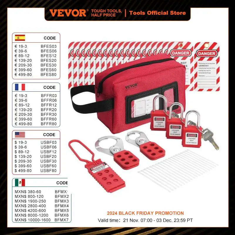 VEVOR Electrical Lockout Tagout Kit 26 PCS Safety Loto Kit Includes Padlocks Hasps Tags for Industrial Electric Power Machinery