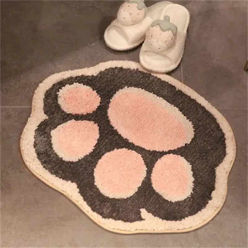 VIKAMA Cute Cat Paw Shaped Bath Mat Soft Fluffy Non-slip Absorbent Washable Bathroom Floor Mat Pet Lover Home Decor Rug