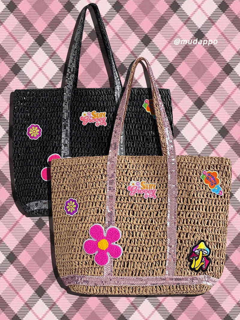 

Hippie Embroidered Large Capacity Casual Beach Bag Straw Woven Single Shoulder Tote Bag for Everyday Use Universal Cosmichoney