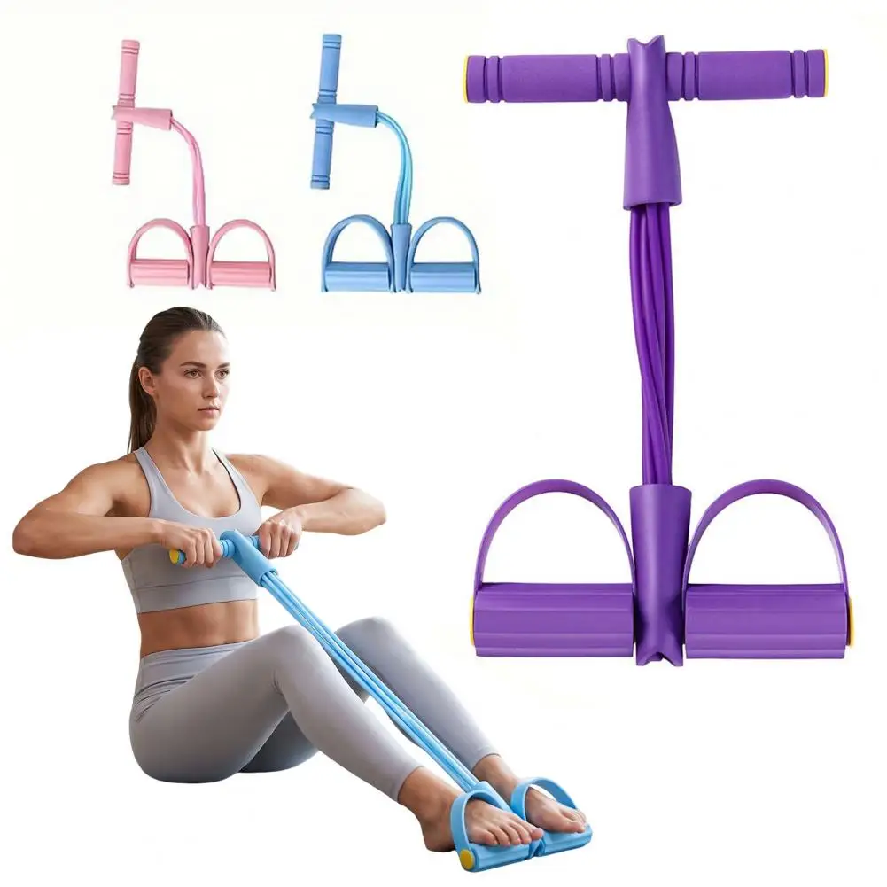 Pedal Resistance Band with 4 Tube, Sit Up Training Workout Stretch Elastic Ankle Puller, Arms Legs And Abdominal Muscle Shaping
