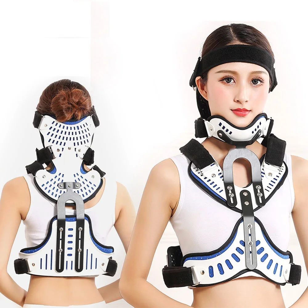 Medical Cervical Thoracic Orthosis Head Neck Chest Fixed Brace Traction Support Brace Spine Stretching Adjuatable Corrector