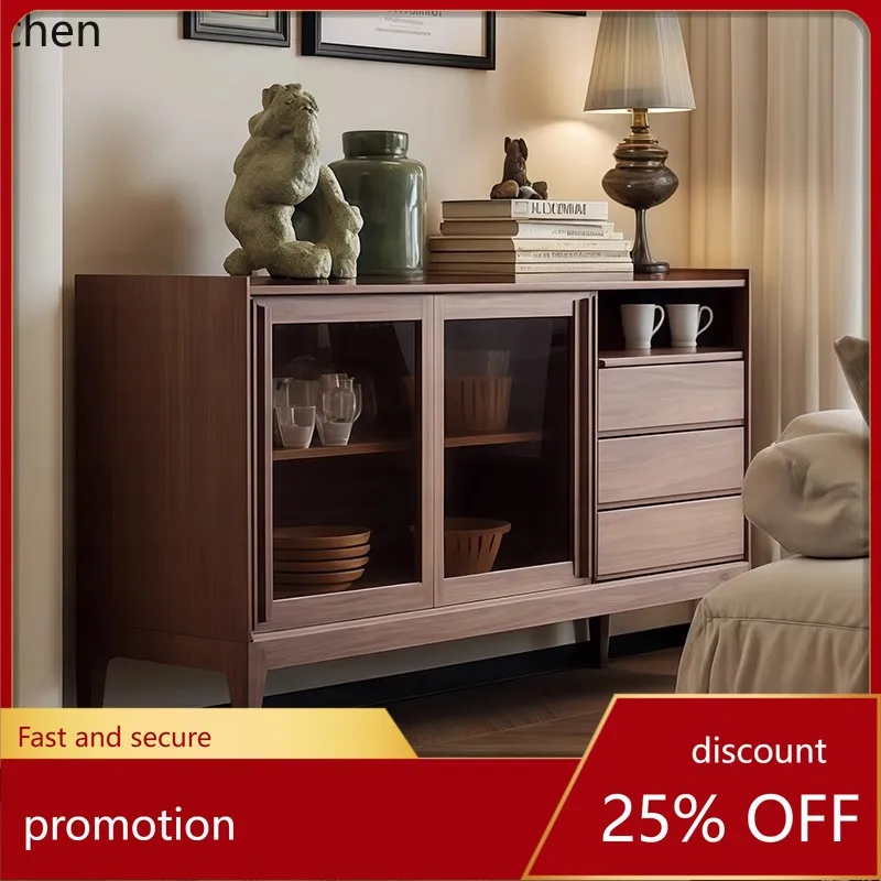 

HXL Solid Wood Sideboard Cabinet Living Room Wall-Mounted Integrated Storage Cabinet Tea Water Wine Storage Cabinet