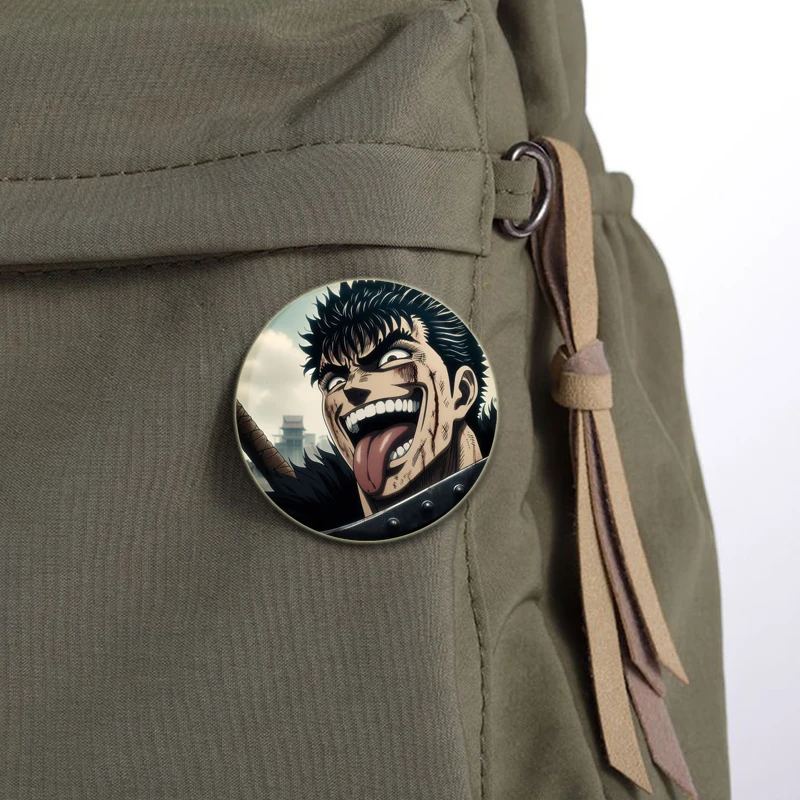 58mm Anime Character Berserker Pins Tinplate Badge DIY Custom Cartoon Brooch for Fans Collection Gifts Clothes Hats Decoration