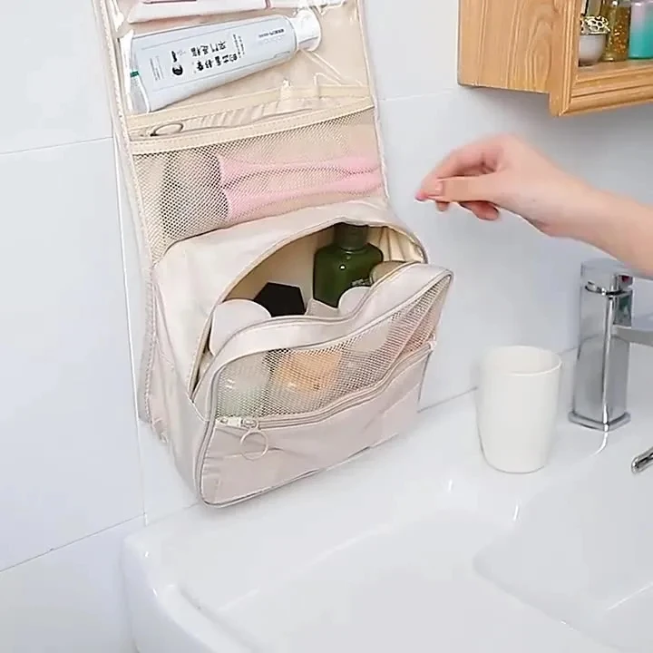 Foldable Toiletry Bag Organizer Hanging Storage Bag Bathroom Makeup Bag Case Travel Dry And Wet Separation Cosmetic Bag Neceser