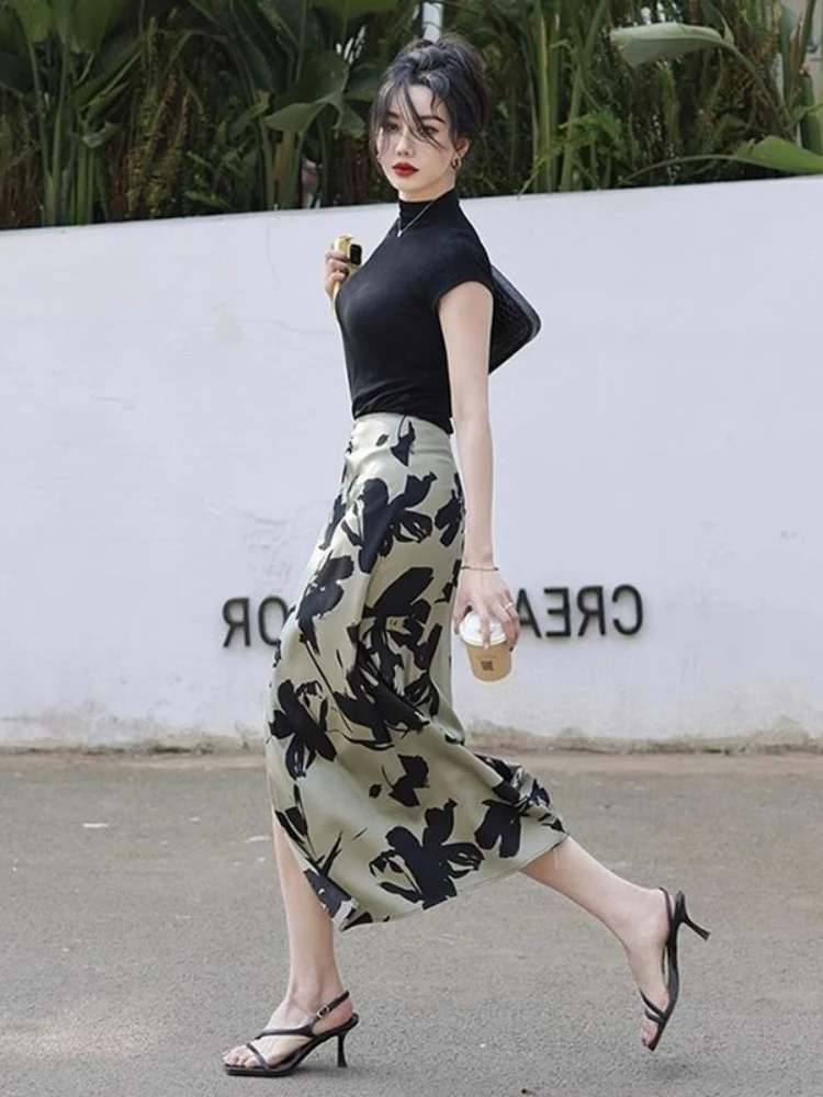 

Тенденция 2024 года, корейская мода, роскошные элегантные новые шикарные юбки трапециевидной формы для женщин, женская юбка миди с высокой талией, распродажа одежды с принтом