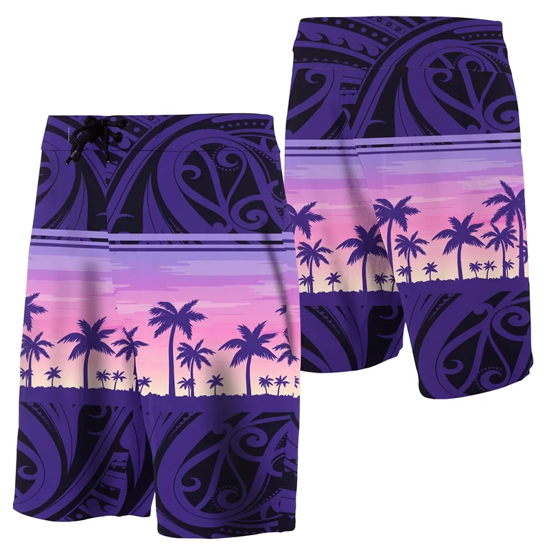 New Floral Shorts Palm Trees Leaves Seamless Board Shorts Men Hawaii Beach Shorts Swim Trunks Women Vacation Short Pants