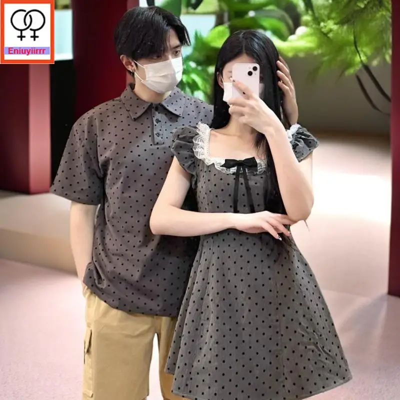 Coppia abbinata Camicia Abito Amanti Vestiti 2025 Estate Luna di miele Data Vacanza Carino Retro Vintage Mini Papillon T-shirt Abito