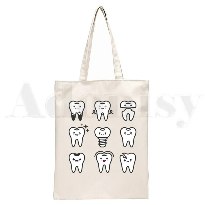 Tooth and Dentist Graphic Aesthetic Funny Fashion Handbags Shoulder Bags Casual Shopping Girls Handbag Women Elegant Canvas Bag