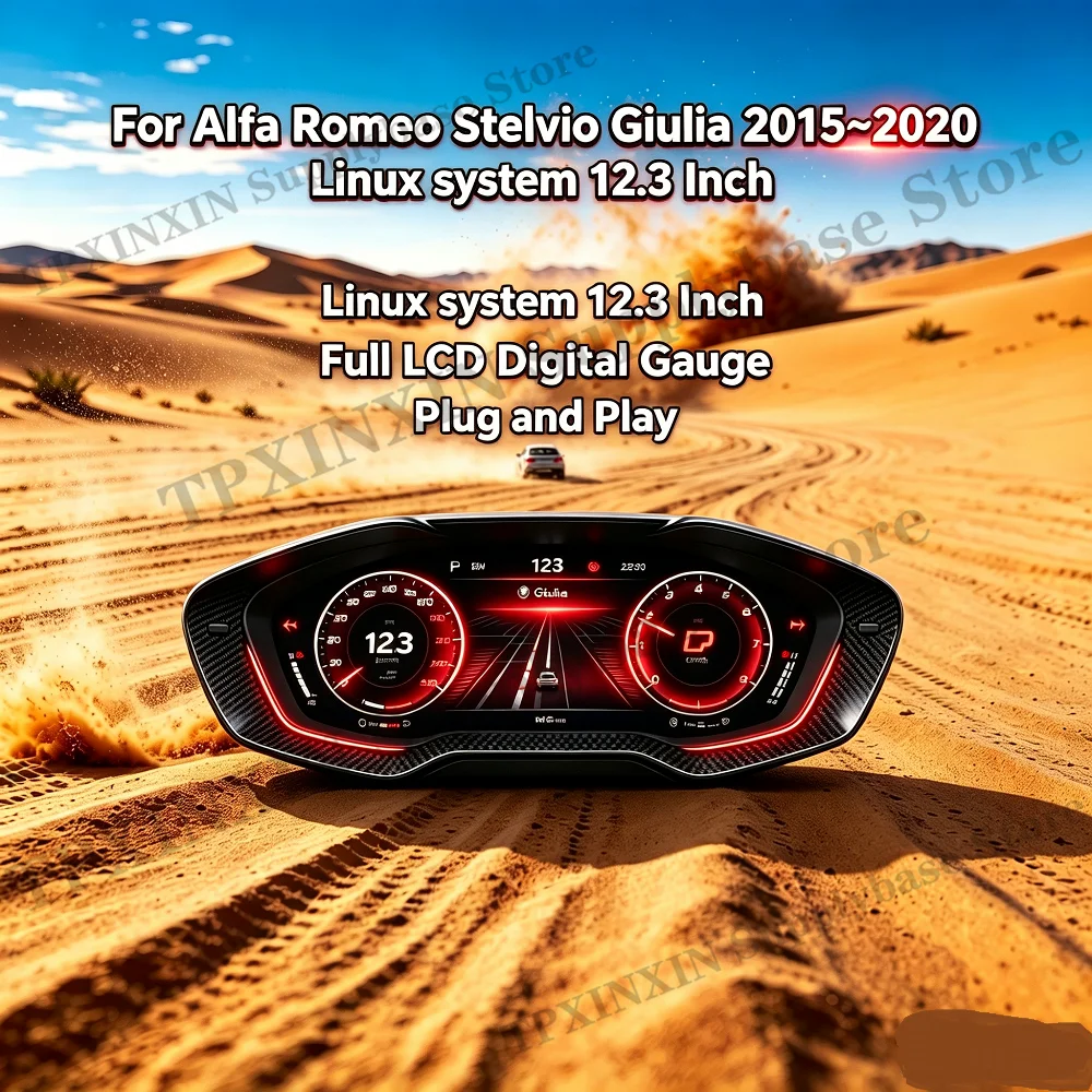 Auto Gauge Digital Instrument Cluster For Alfa Romeo Stelvio Giulia 2015~2020 Linux LCD Dashboard Speedometer Virtual Cockpit