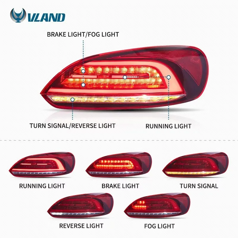 VLAND Full LED Taillights Tail Rear light 2009-2014 3rd Gen (Third Generation) For VW Scirocco