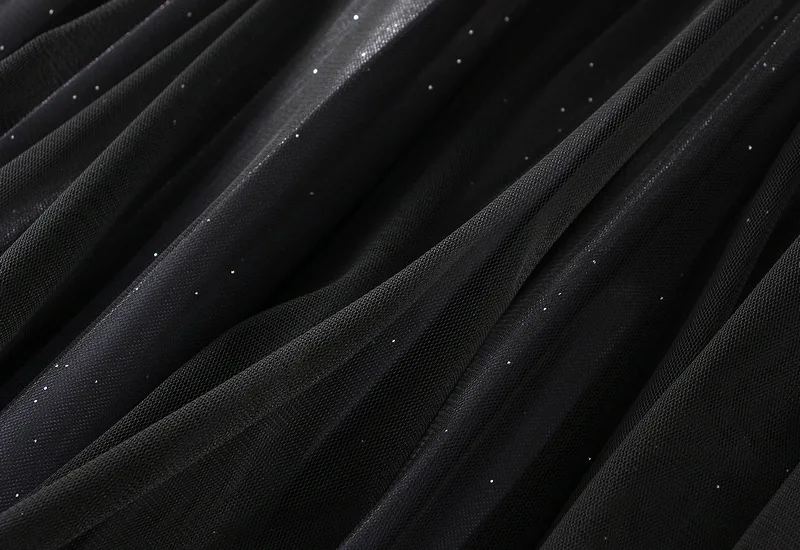 Starry Gradient Chiffon Pleated Long Skirt for Women, Solid Color 3-layer A-line High Waisted Autumn and Winter Big Swing Skirt