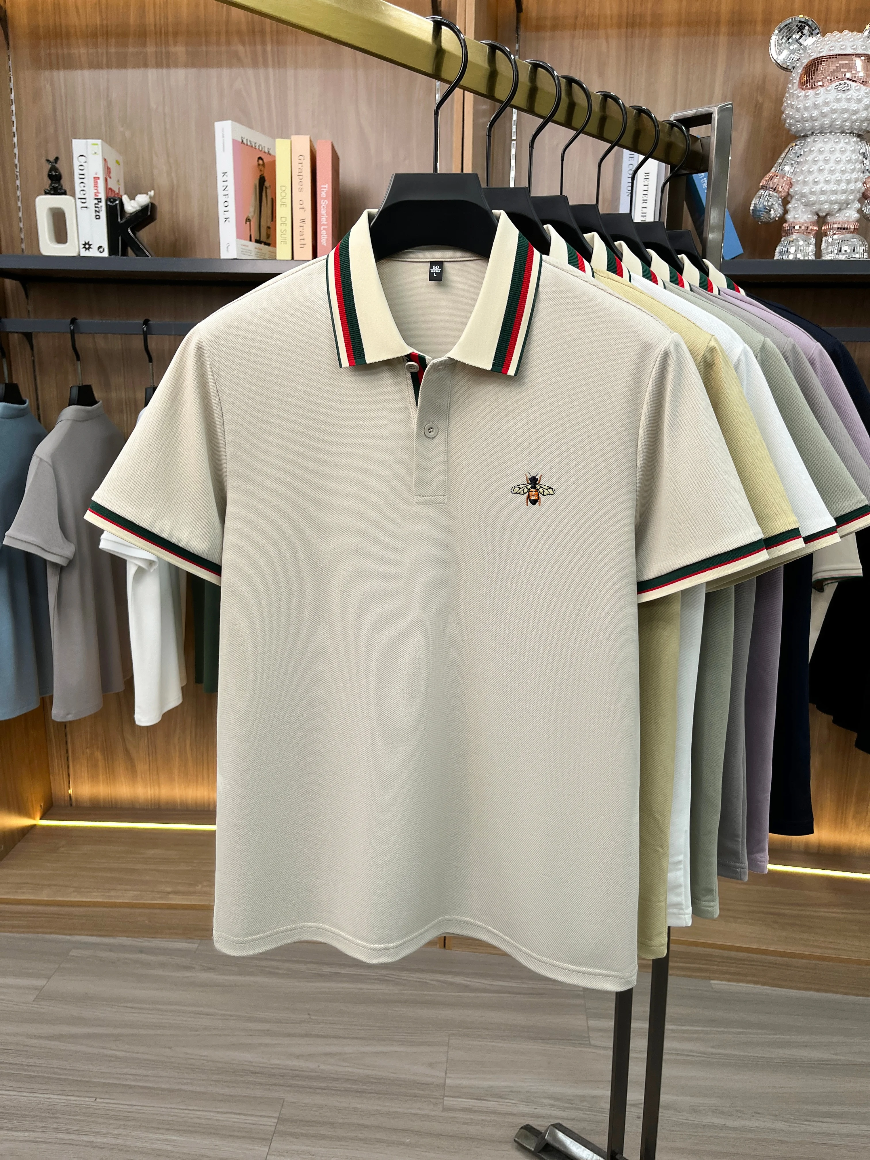High-End Seide Baumwolle Kurzarm Herren POLO Shirt Sommer Mode Marke Boutique Bienen Stickerei Freizeit Business Flip-up T-Shirt – Detail 30