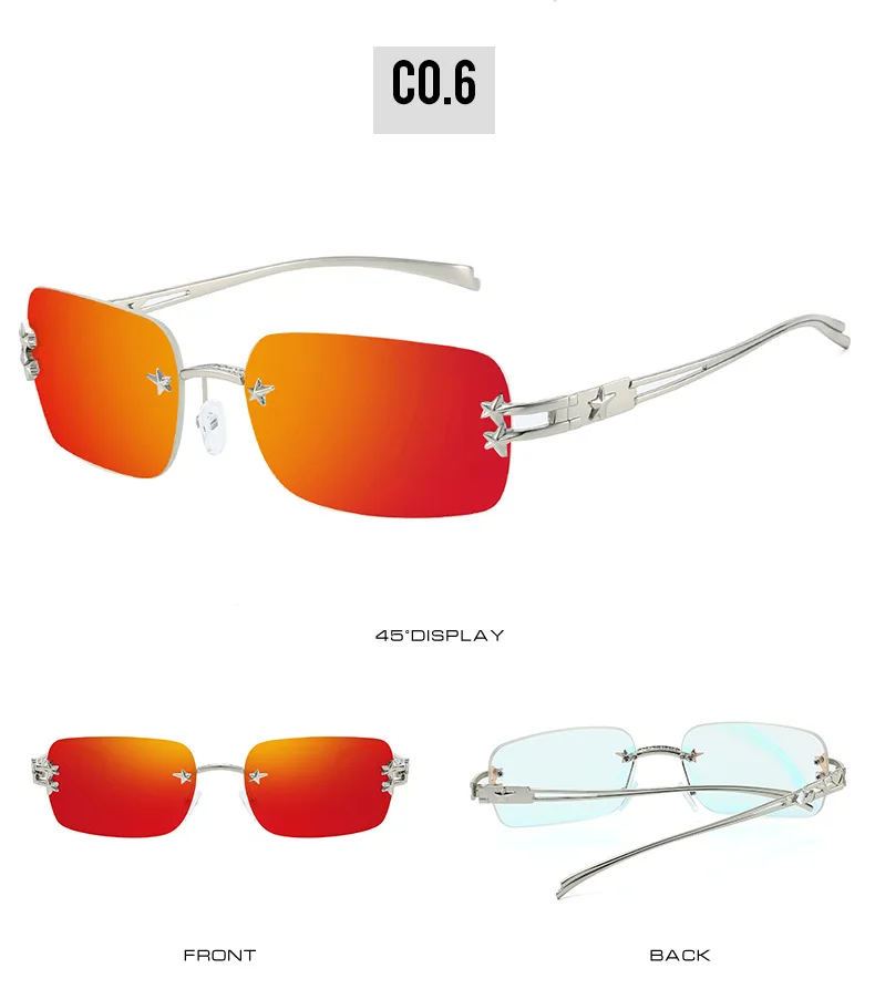 2025, rechteckige Y2K-Sonnenbrille für Damen, Markendesigner, randlose Sterne, verspiegelt, coole Mode-Sonnenbrille für Herren – Detail 12