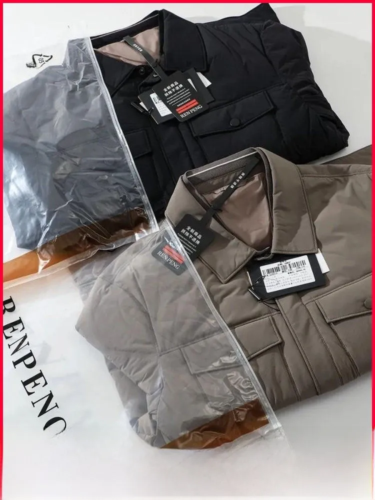 

Heavyweight 90 Du down Jaet Casual Lapel Workwear Outerwear Windproof Nylon Zipper Closure Busin Casual Sle Men's Coat