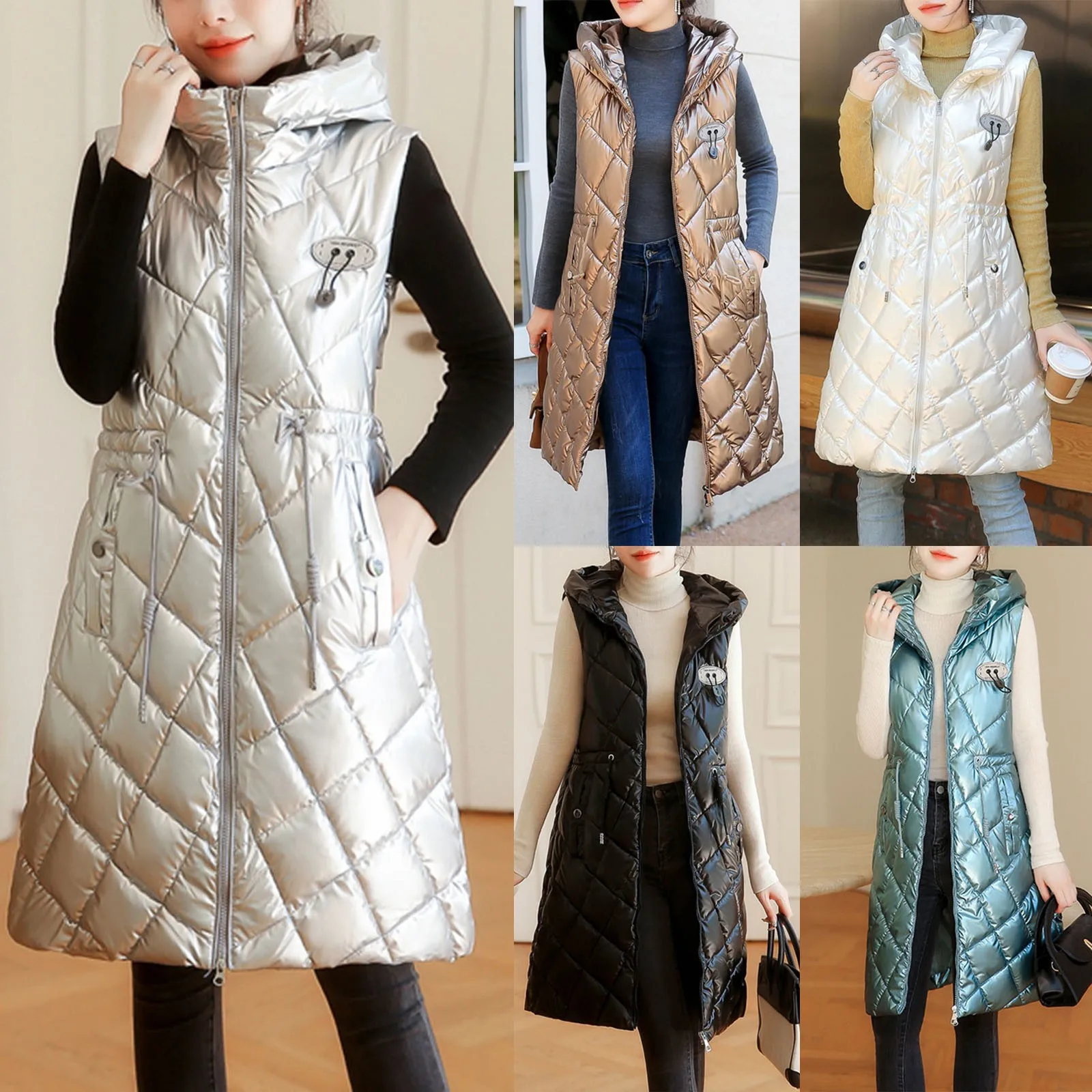 Women Casual Solid Jacket Hooded Vest Zipper Pocket Loose Sleeveless Jacket Long Coat Sleeveless Fringe Vest Women