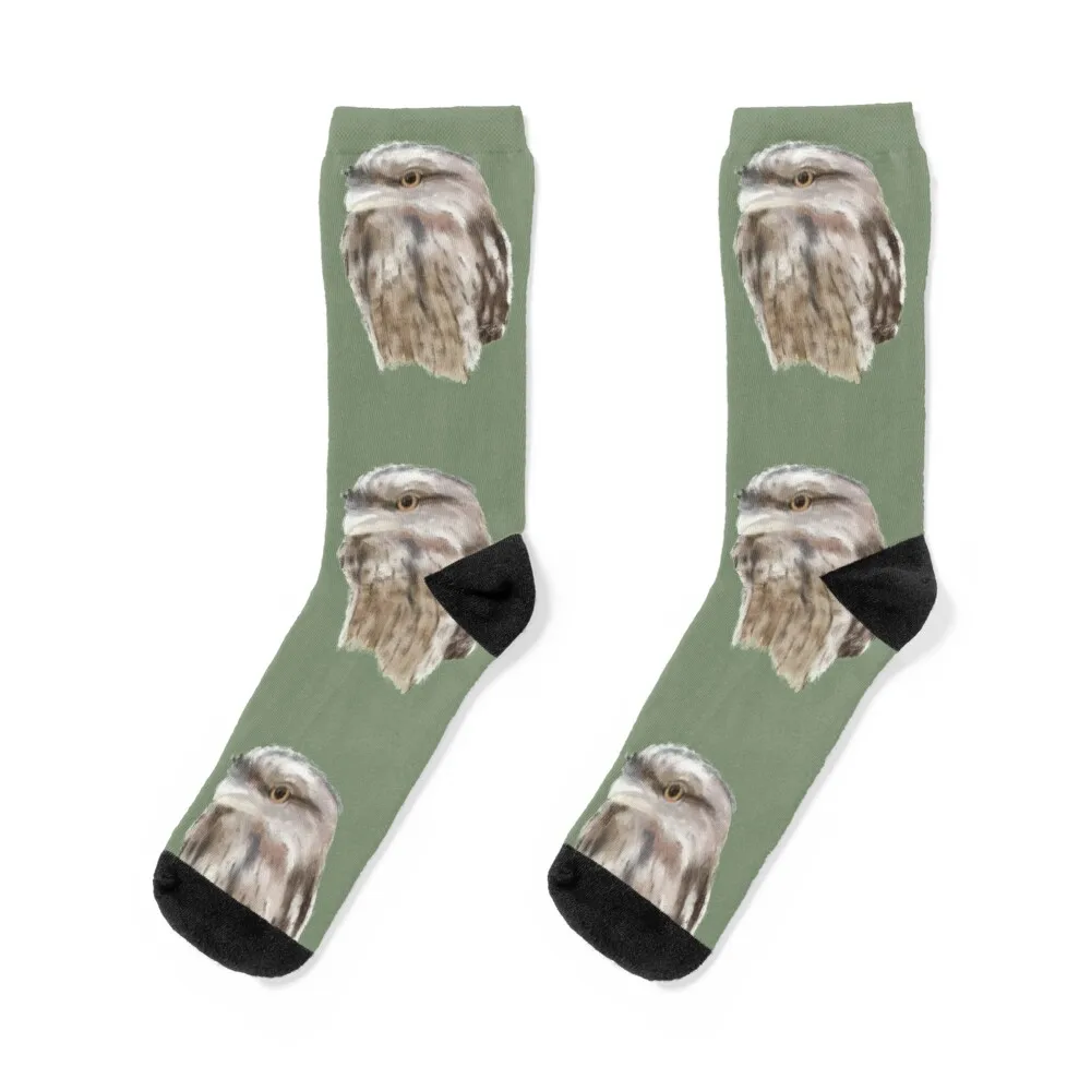 Tawny Frogmouth Portrait Socks بالجملة مصمم العلامة التجارية عدم الانزلاق ساخنة الرجال الجوارب الفاخرة المرأة