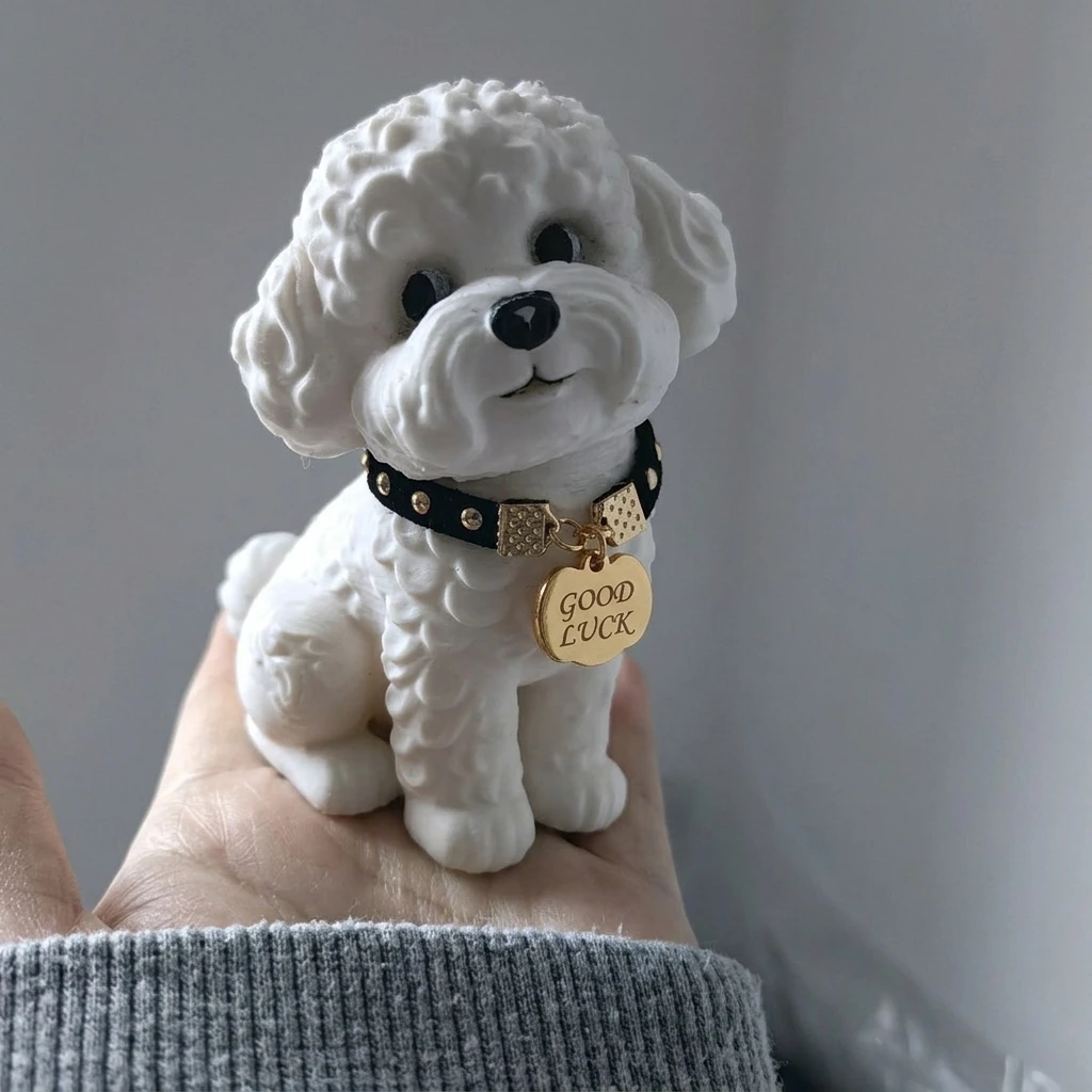 Cute White Poodle Figurine Mini Bichon Dog Statue Aesthetic Desk Decor Pet Lover Gift