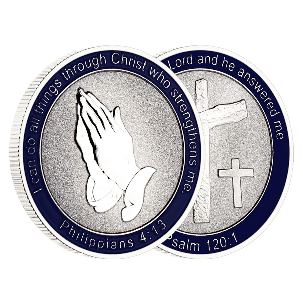 Silver-plated Rod Staff Prayer Commemorative Coin I Called on The Lord and He Answered Me Cross Dove of Peace, Faith Lucky Coins