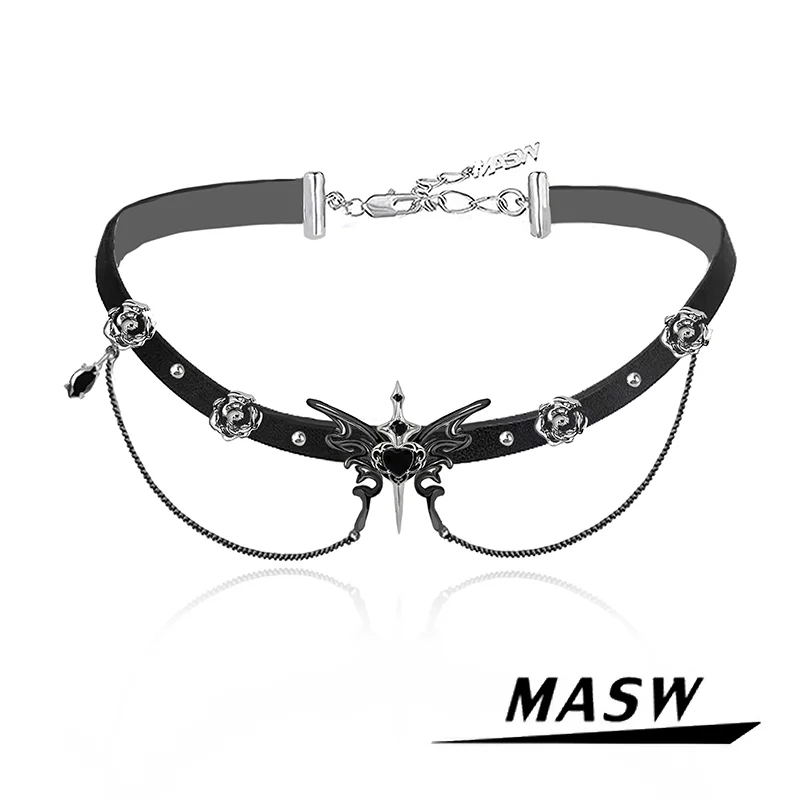 

MASW Original Design Popular Cool Style Black Butterfly Choker Necklace For Girl Women Party Gift Modern Jewelry 2024 New Trend