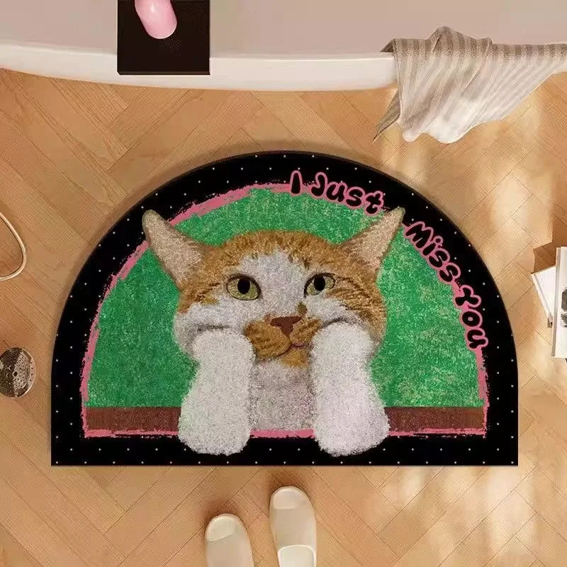 Cute Cat Bath Mat Absorbent Non Slip Diatomite Rug Cute Cartoon Bathroom Door Carpet Toilet Foot Mat Bedroom Room Decor