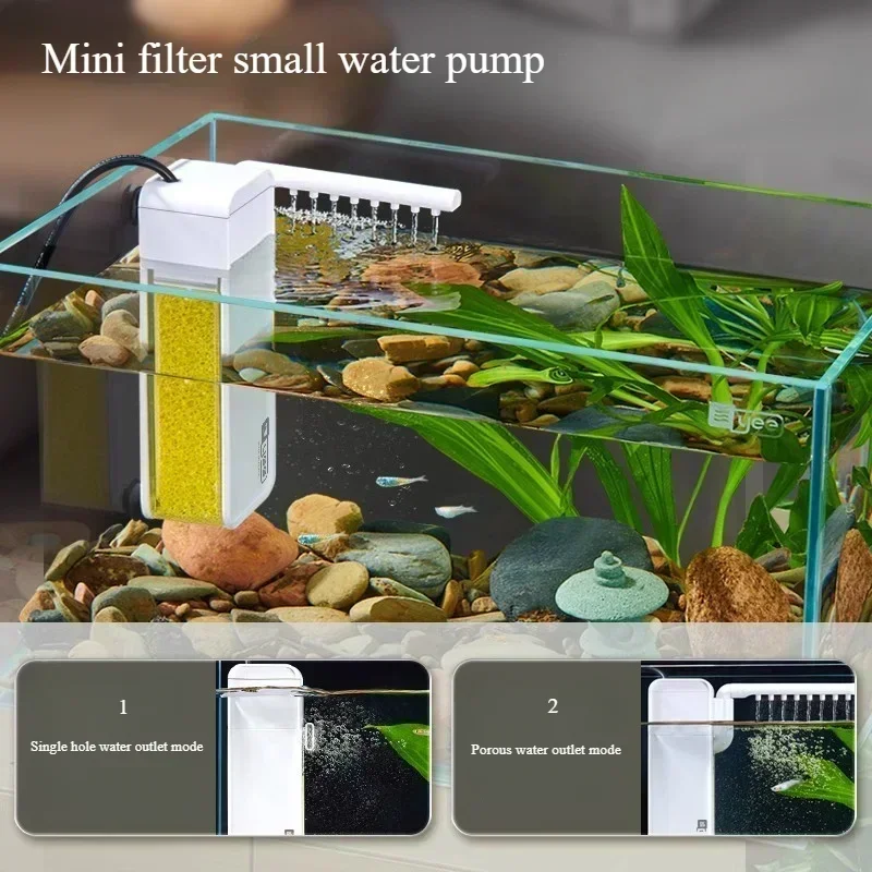 Sponge Filter 3-IN-1 Mini Aquarium Filter Water Circulation Waterfall Fish Tank Filter Silent Built-in Small Tank Water Pump