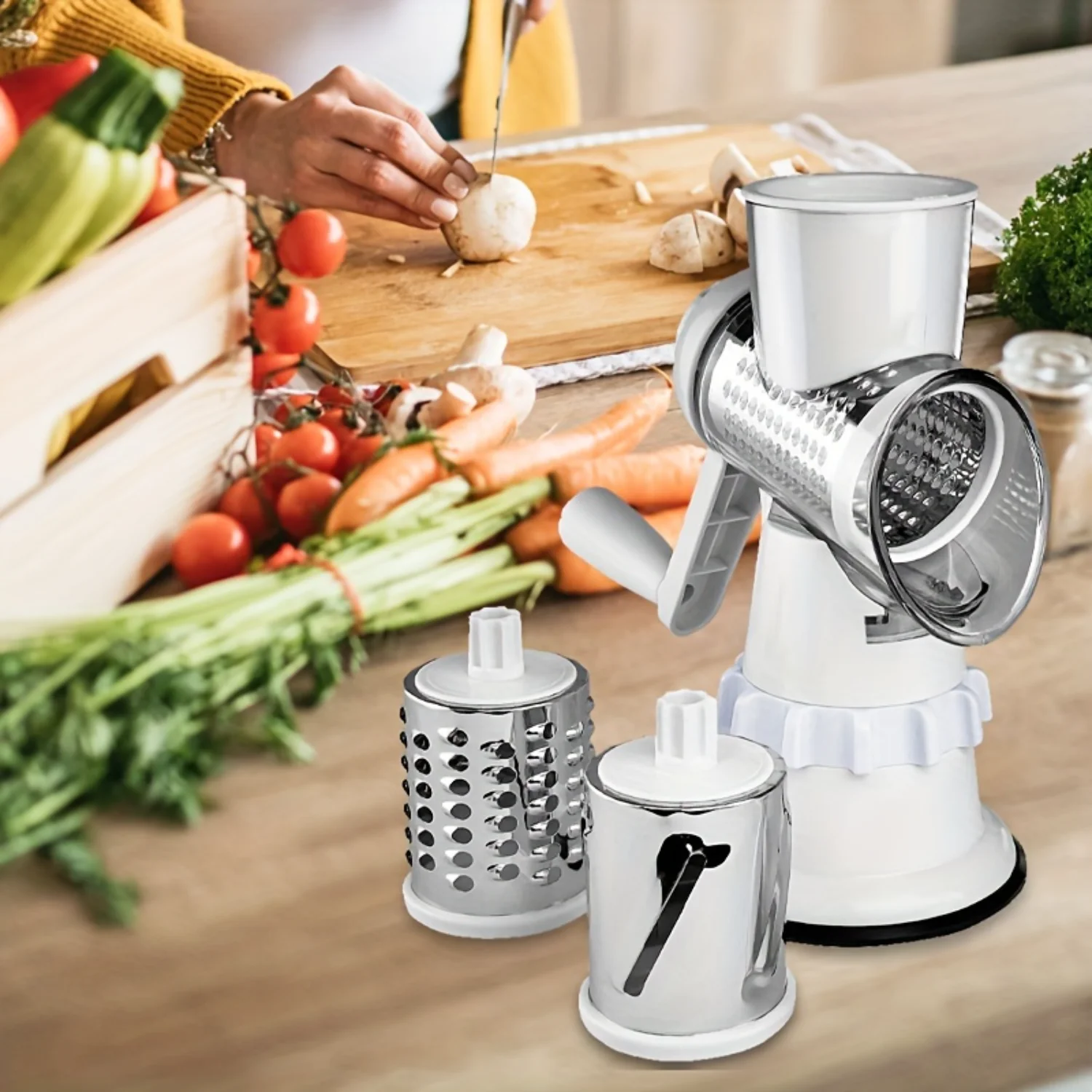 4-In-1 Vegetable Cutter: Rotary Slicer, Grater, Chopper - Kitchen Gadgets for Potatoes, Fruits