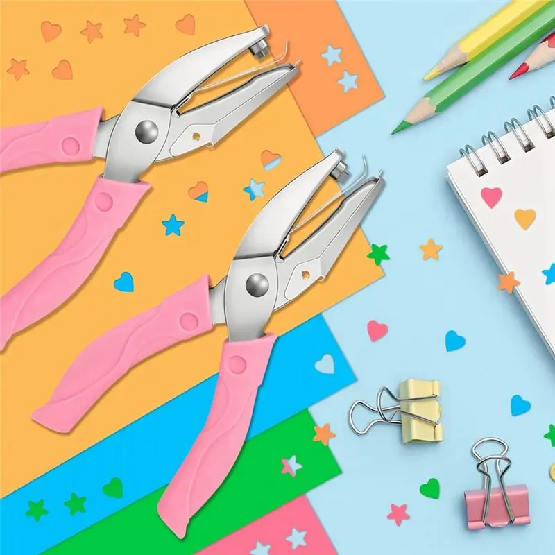 Multifunction 2-Pack Handheld Hole Punch Set, Single Hole Punch, Heart And Star Hole Punch, Rubber Handle, 1/4 Inch Metal Hole P