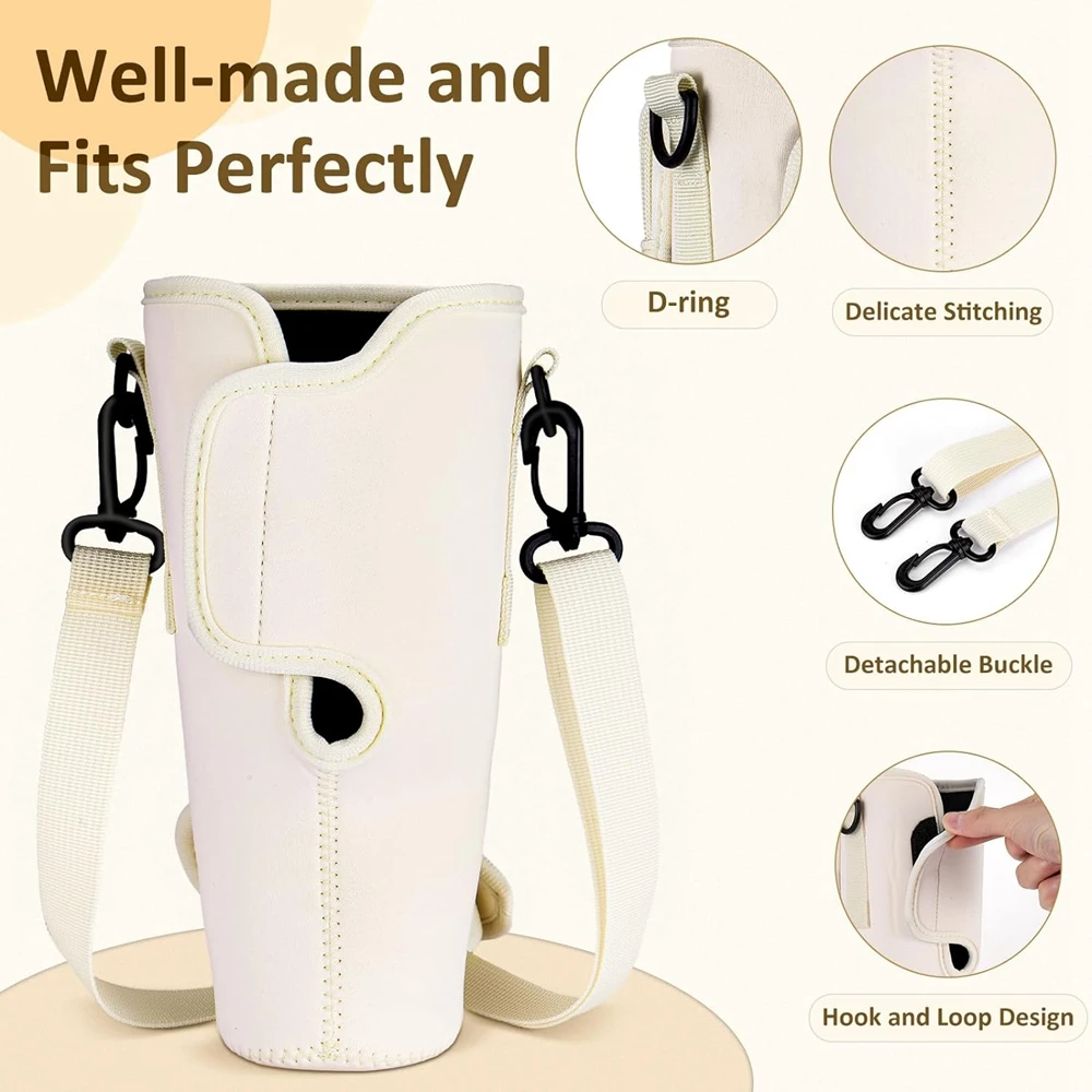 40oz Neoprene Water Bottle Carrier Bag Adjustable Shoulder Strap Water Bottle Holder Pouch For Stanley Quencher Cup Sleeve 