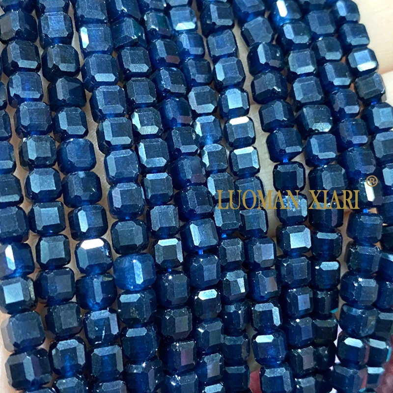 5x5MM Cube Sapphire Blue Chalcedony Natural Stone Loose Square Spacer Beads for Jewelry Making Diy Bracelet Charms Accessories