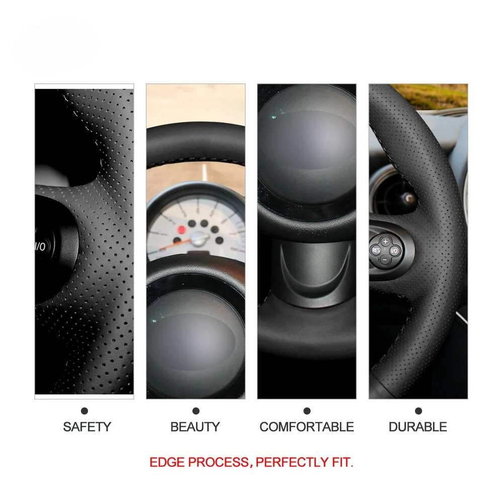 DIY Hand-Sewn Anti slip PU Leather Steering Wheel Cover Wrap for Mini Cooper Clubman Hardtop Car Interior Accessories