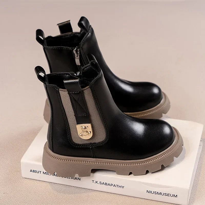 Girls 2026 Autumn/winter New Children's British Style Ankle Boots Large Kids Fashion Chelsea  Princess Leather Boots for Girls