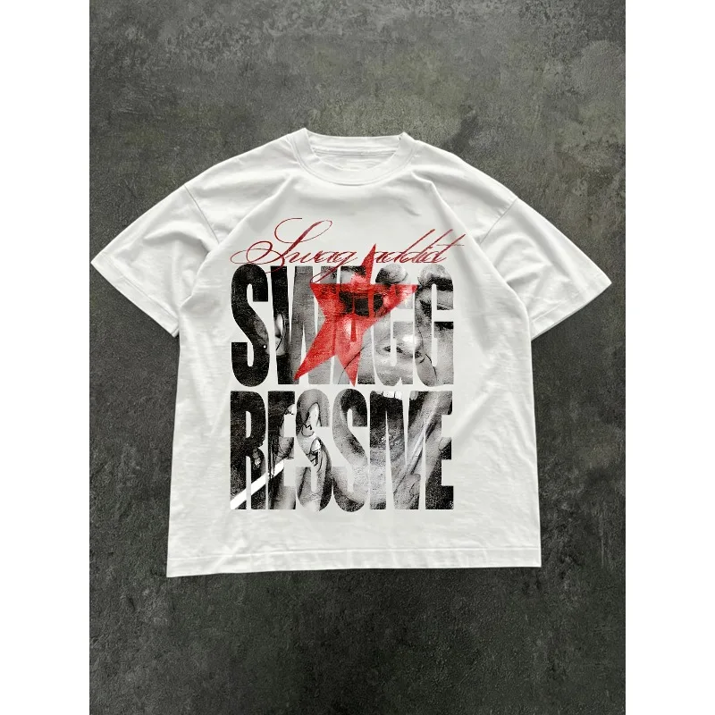 Dark Style Portrait Print Theme Fashion Single Item Men's T-shirt Aesthetics Y2K Cotton Unisex T-shirt