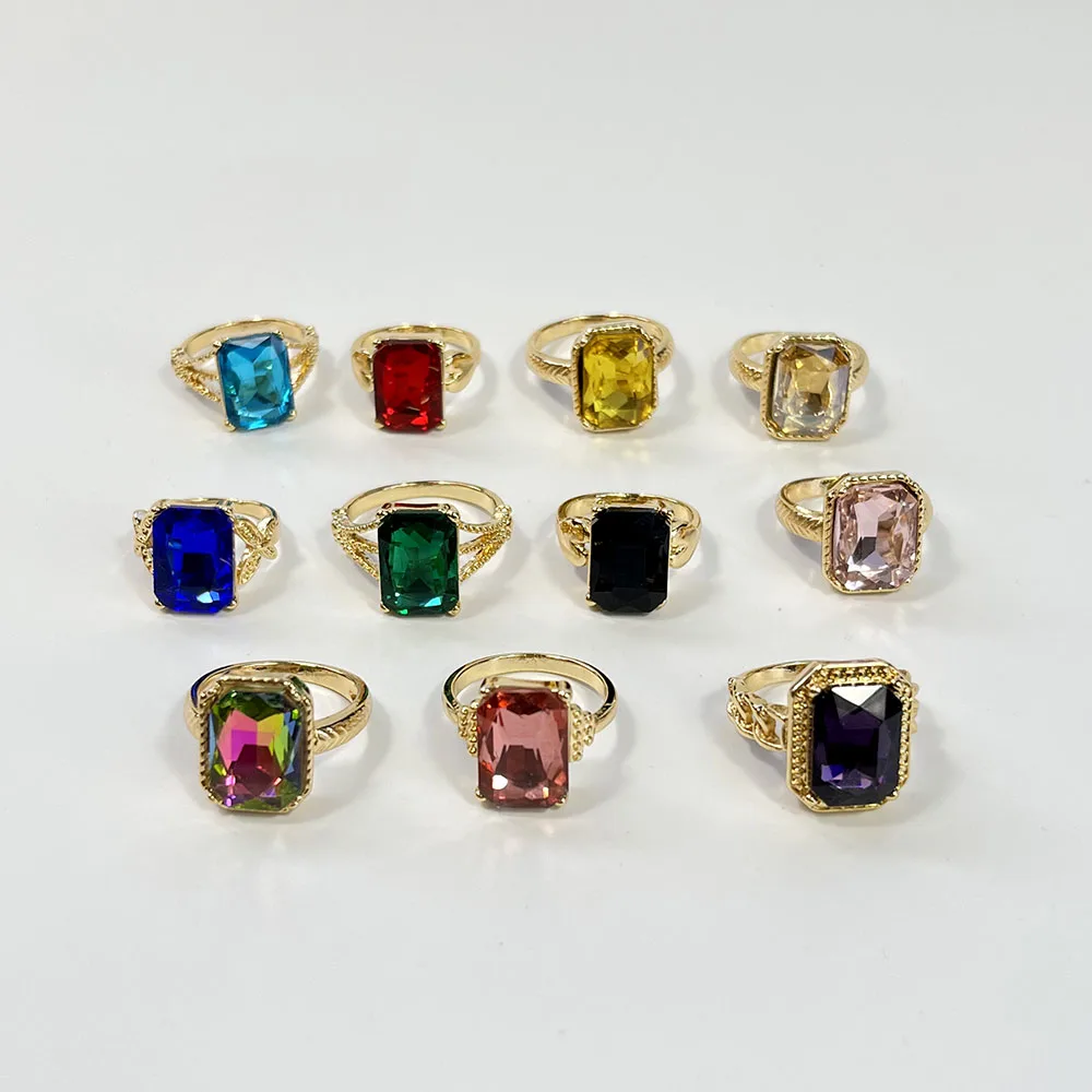

50 шт. модное цветное позолоченное кольцо из сплава со стразами для женских ювелирных изделий, оптовые кольца, лоты L4231