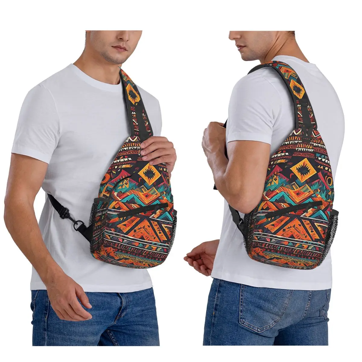 

Painted Original Tribal Patterns Chest Bag Men Sling Crossbody Backpack Chest Bag Traveling Hiking Daypack Shoulder Bag