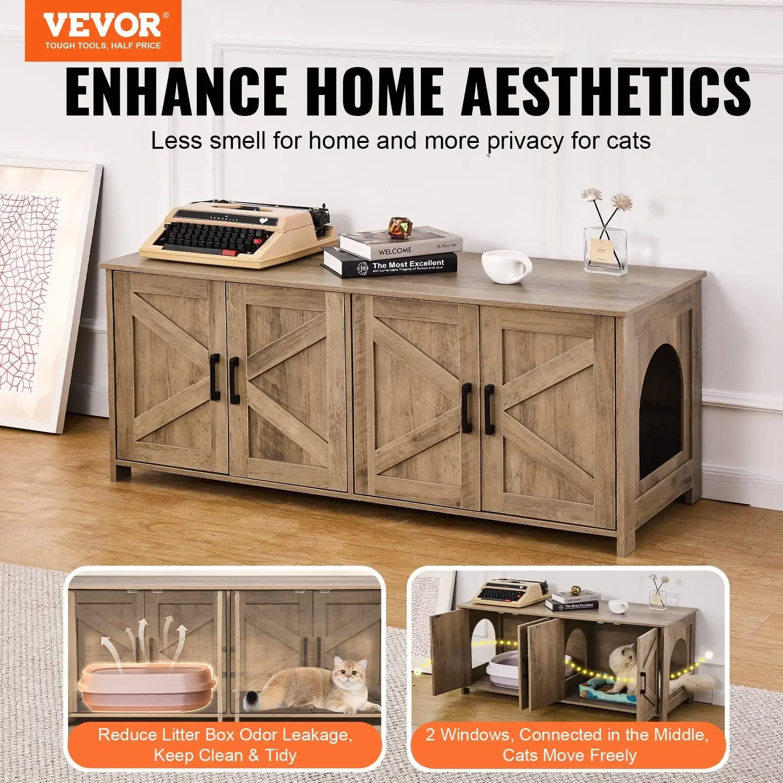 

Cat Litter Box Enclosure Wooden Litter Box Furniture Hidden 2 Rooms