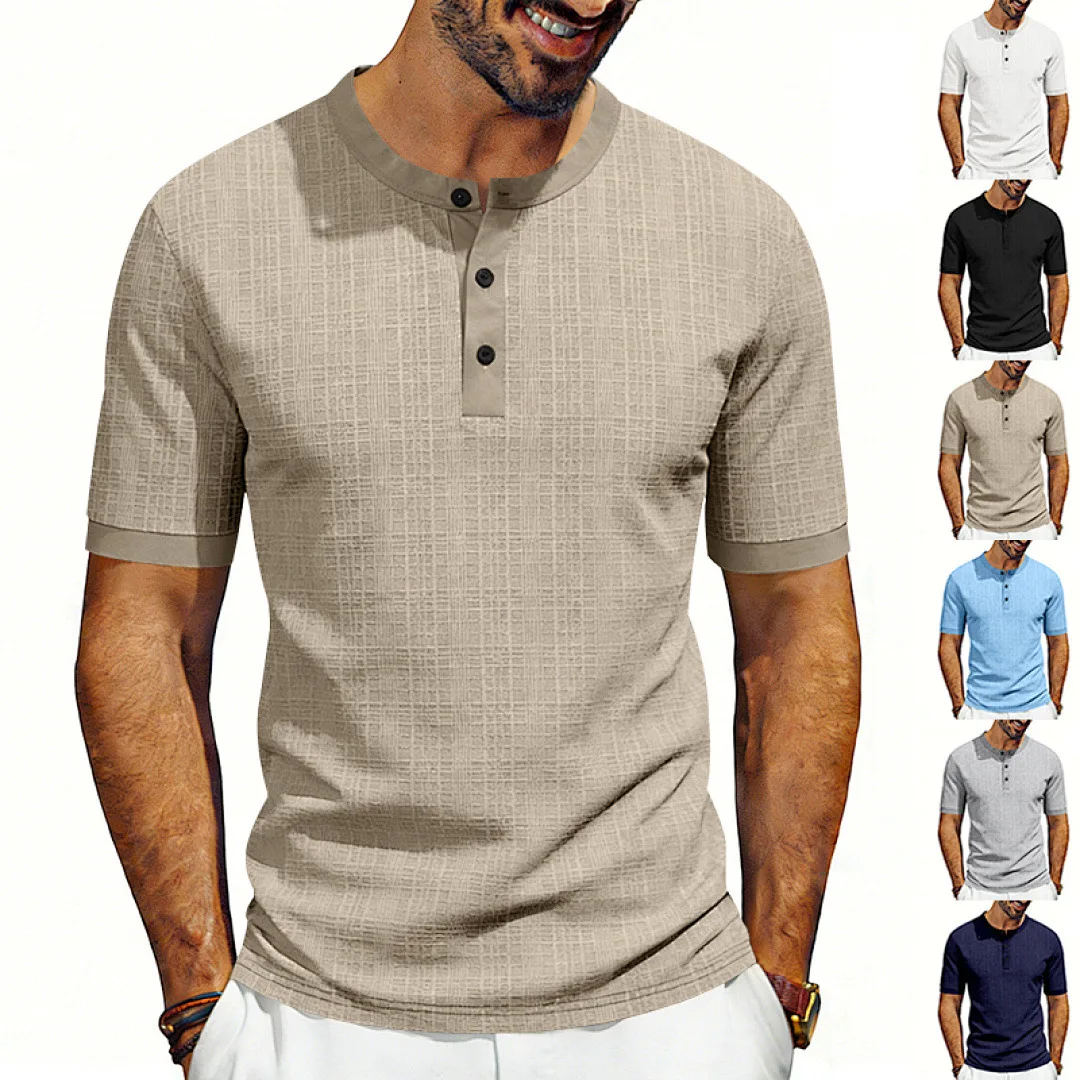 Cross-border hot-selling men's summer imitation hemp bamboo joint quick-drying loose Henry shirt casual short-sleeved T-shirt