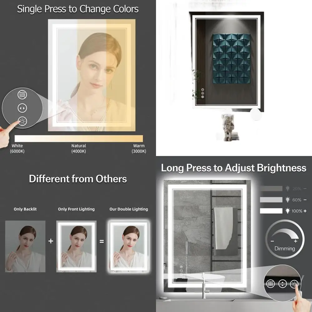 

Зеркало для ванной комнаты со светодиодной подсветкой, 24x32 дюйма, противотуманное, с передней и задней подсветкой, с регулируемой яркостью, настенное косметическое зеркало