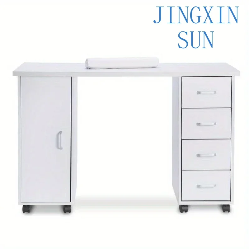Manicure Nail Table Station Salon Mobile Wood Writing Desk with 4 Drawers