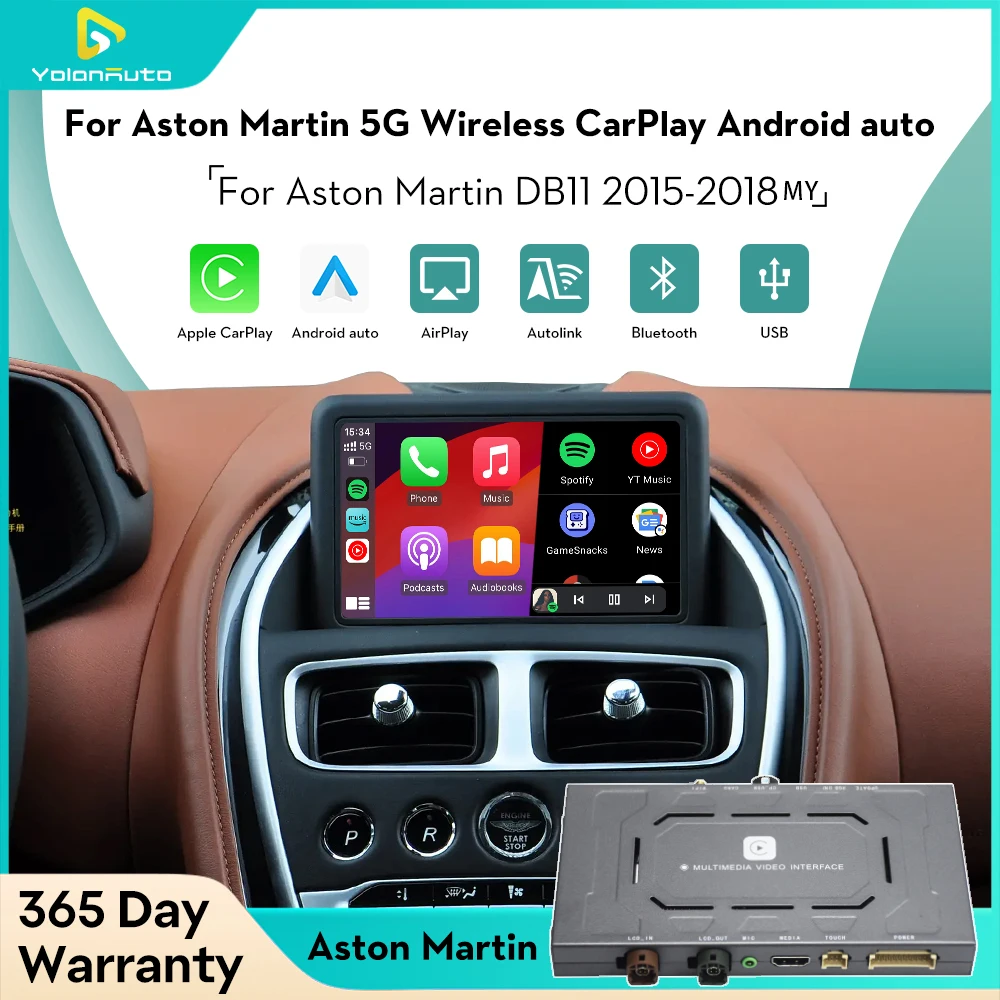 Беспроводной Apple CarPlay YolanAuto для Aston Martin DB11 Vantage 2015-2018 MY Wireless CarPlay и Android Auto Mirror-Link AirPlay