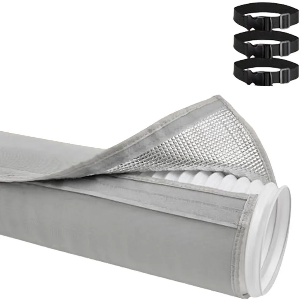 Insulated Portable AC Hose Cover Wrap 3 Layer Aluminum Foam Sleeve For 5 5.9 Inch Duct Vent 59 Inch Length Gray Black