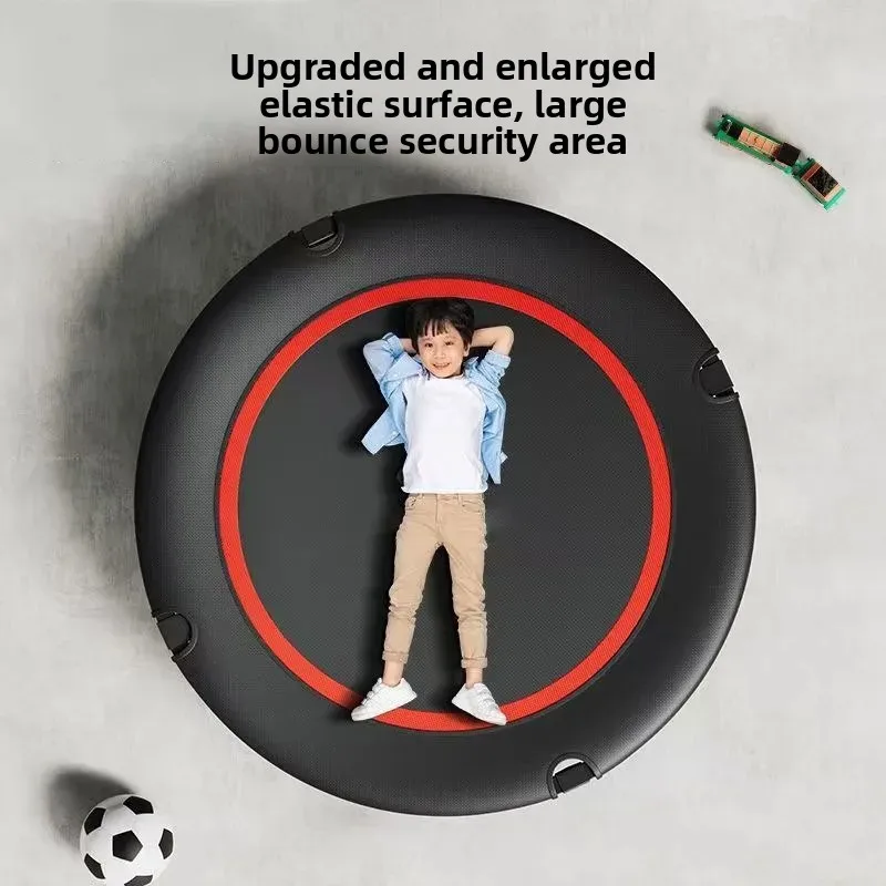 Foldable Indoor & Outdoor Fitness Trampoline with Armrest, Portable Home Bounce Bed for Full Body Workout & Body Building