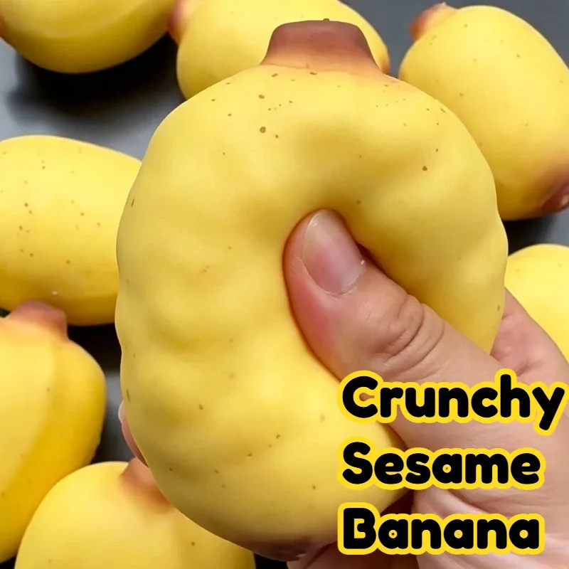 Simulated Mini Banana Handmade Ball Crispy Sesame Banana Squishy Squeeze Ball Fingertip Toy Adult ASMR For Adult Home Decoration
