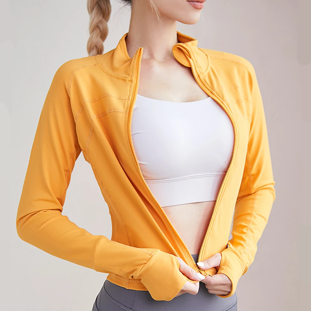 INLUMINE Large Size Sports Coat Zipper Yoga Wear With Thumb Sleeve Casual Sports Top Running Fitness Wear Long Sleeves For Women