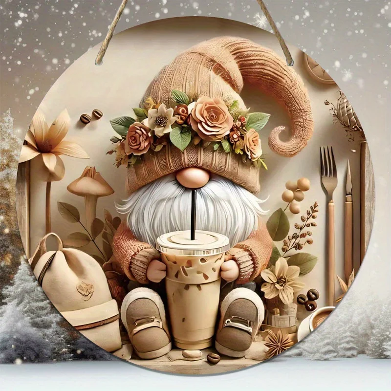 Charming Gnome with Hot Cocoa Welcome Sign - 3D Illusion Wooden Wall Decor for Kitchen, Porch & Fireplace - Perfect for Home & O