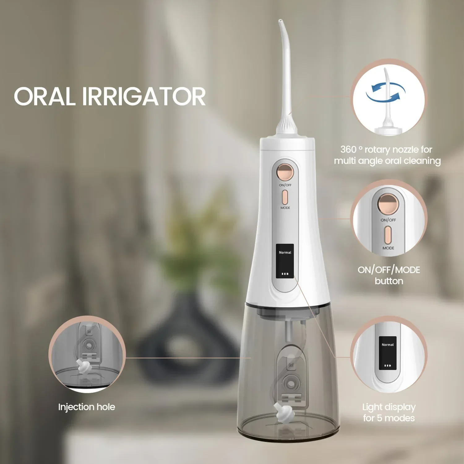 MUBE Oral Irrigator Handheld electric toothbrush,IPX7 Waterproof,350ml water tank,5 modes,LCD display screen,AOW011 Plus,2025